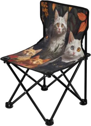 Cute Cat Leaf Portable Outdoor Folding Chair Anti-Slip Padded Oxford Cloth Stool Camping Chair Small for Beach Hiking Fishing Gardening Quad Camp Chair