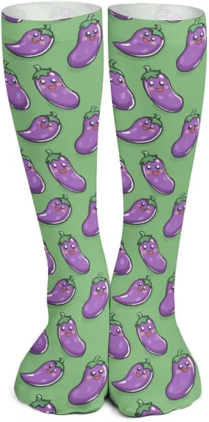 Cute Eggplant Thigh High Socks Fashion Knee High Socks Over The Calf Long Socks Boot Stockings