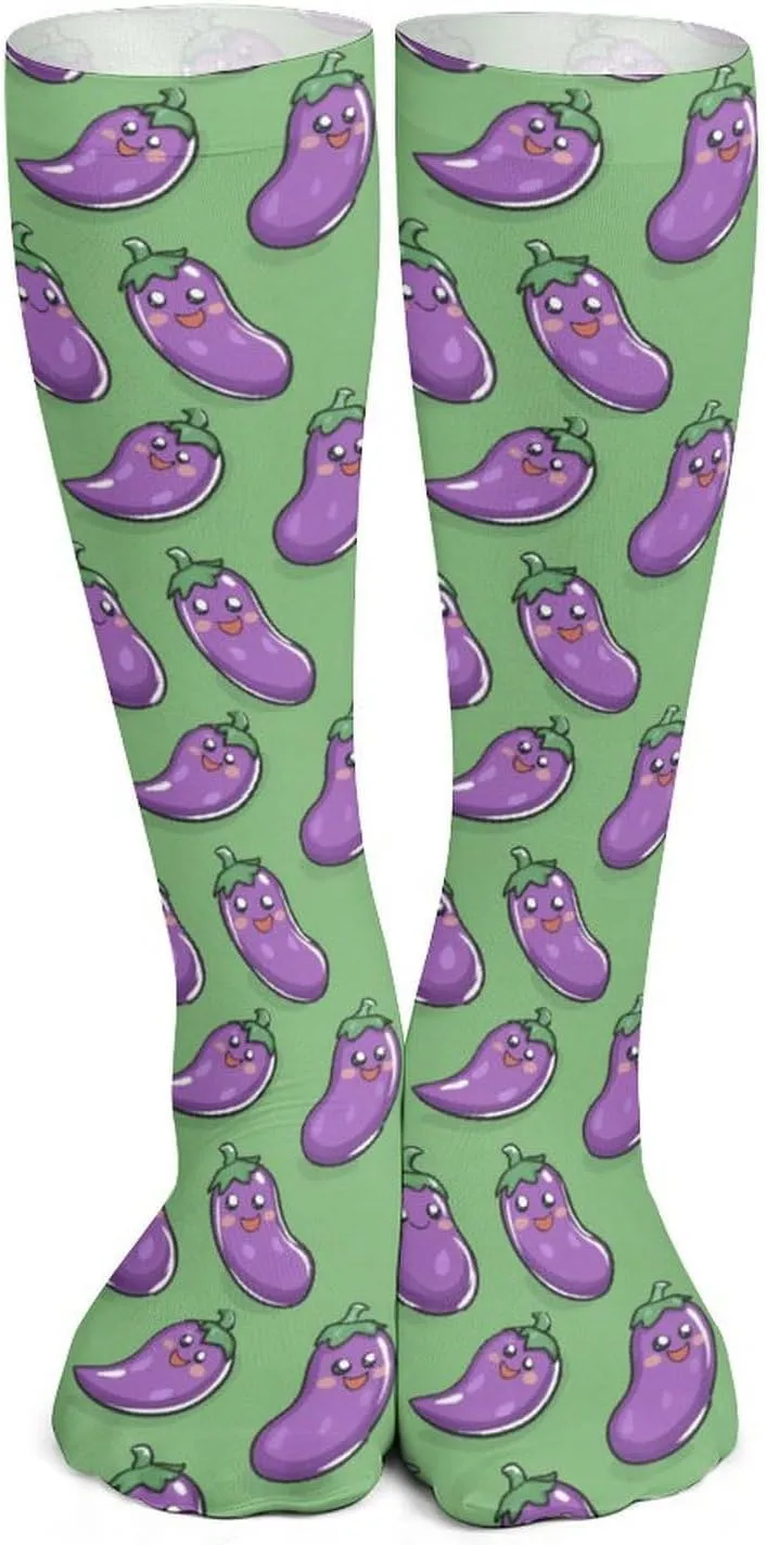 Cute Eggplant Thigh High Socks Fashion Knee High Socks Over The Calf Long Socks Boot Stockings