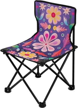Cute Flower Portable Outdoor Folding Chair Anti-Slip Padded Oxford Cloth Stool Camping Chair Small for Beach Hiking Fishing Gardening Quad Camp Chair