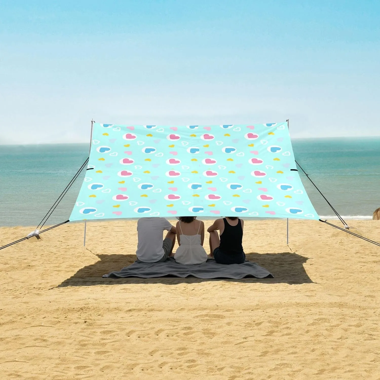 Cute Love Heart Beach Camping Tent Sun Shelter for Whole Family, Beach Shade Canopy with UPF50  UV Protection,Easy Set Up and Carry,Outdoor Shade for Trips, Fishing, Backyard Fun Picnics