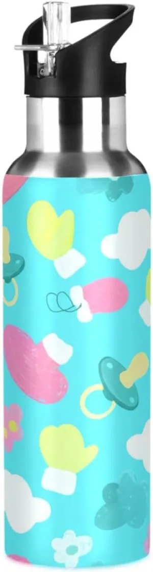Cute Patterns Sports Water Bottle with Straw, 22oz BPA Free Stainless Steel Vacuum Insulated Bottle for Gym Fitness Outdoor
