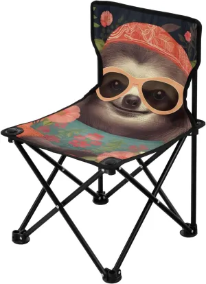 Cute Sloth Flower Portable Outdoor Folding Chair Anti-Slip Padded Oxford Cloth Stool Camping Chair Small for Beach Hiking Fishing Gardening Quad Camp Chair