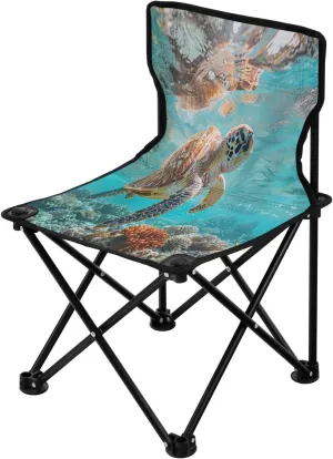 Cute Turtle Portable Outdoor Folding Chair Anti-Slip Padded Oxford Cloth Stool Camping Chair Small for Beach Hiking Fishing Gardening Quad Camp Chair