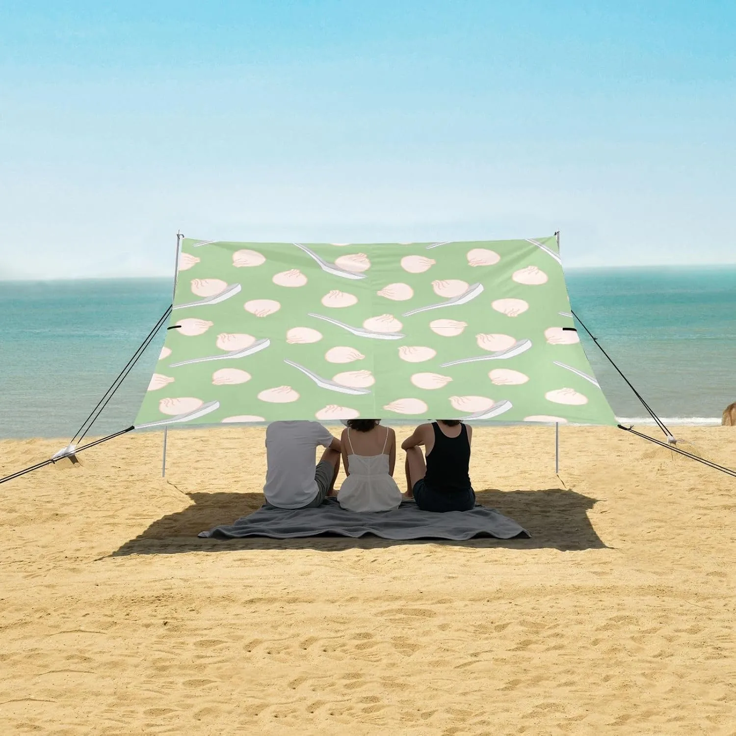 Cute Xiaolongbao Beach Camping Tent Sun Shelter for Whole Family, Beach Shade Canopy with UPF50  UV Protection,Easy Set Up and Carry,Outdoor Shade for Trips, Fishing, Backyard Fun Picnics