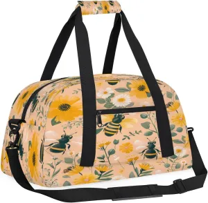 Daisy Bee Pattern Kids Overnighter Duffel Bags for Boys, Carry-On Size Sports Gym Bag with Front Zipper Pocket for School Practice or Overnight Travel Weekender Sleepover Tote Bag