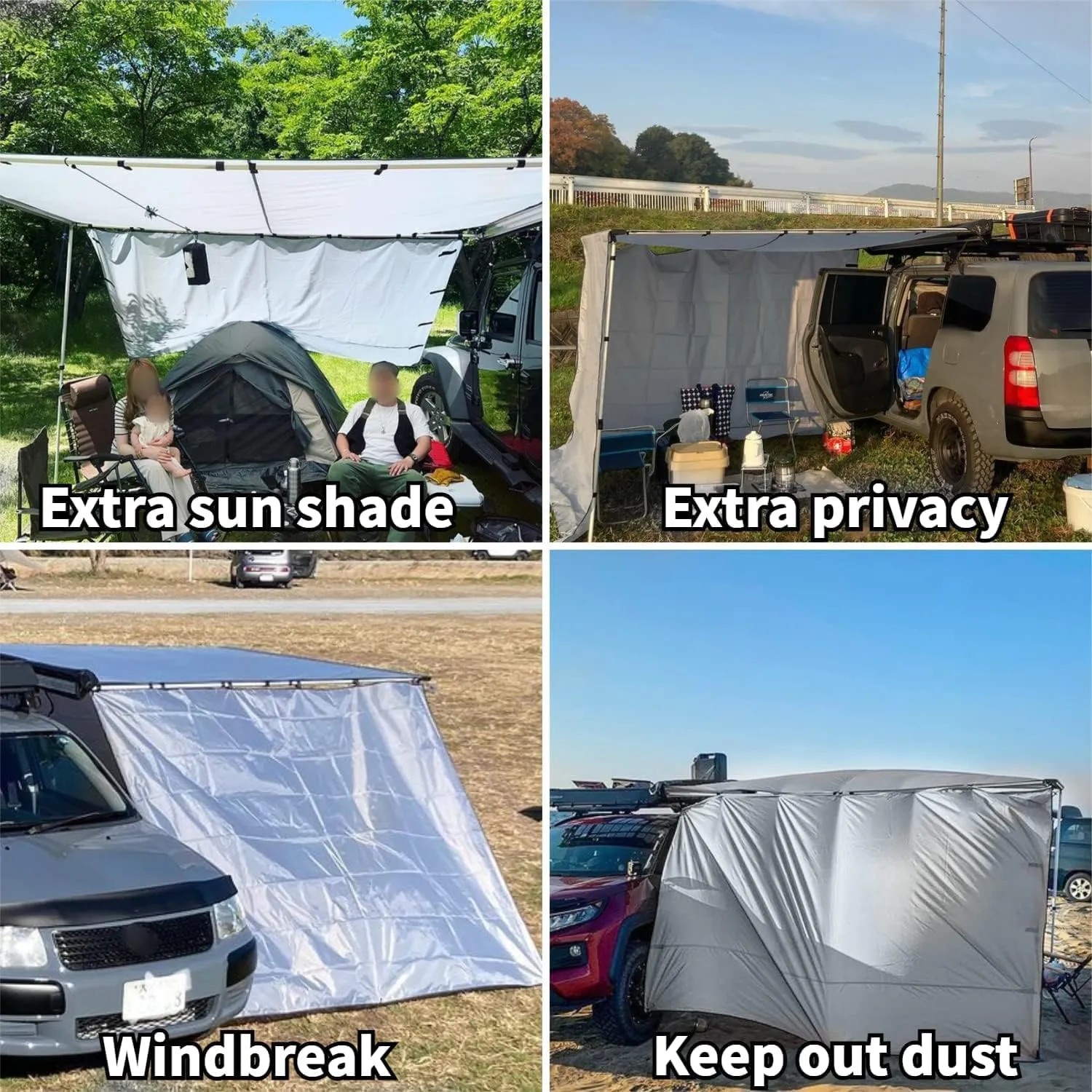 DANCHEL OUTDOOR Waterproof Car Awning Side Wall, Sun Shade Windbreak & Privacy Extension Lateral Tarp for Roof Rack Awning Overland Accessories(Gray, 9.8x6.5ft)