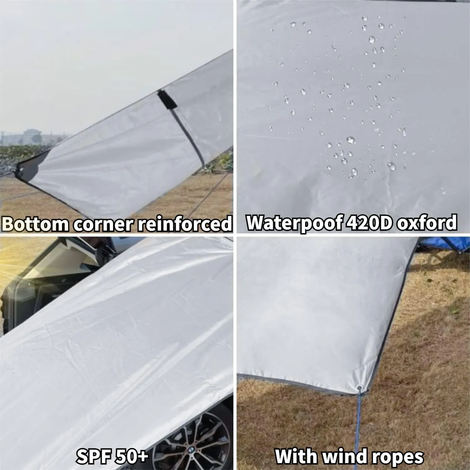 DANCHEL OUTDOOR Waterproof Car Awning Side Wall, Sun Shade Windbreak & Privacy Extension Lateral Tarp for Roof Rack Awning Overland Accessories(Gray, 9.8x6.5ft)