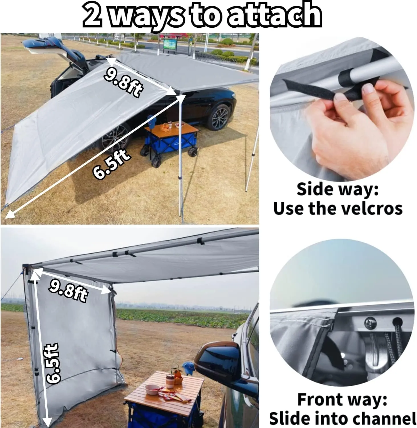 DANCHEL OUTDOOR Waterproof Car Awning Side Wall, Sun Shade Windbreak & Privacy Extension Lateral Tarp for Roof Rack Awning Overland Accessories(Gray, 9.8x6.5ft)