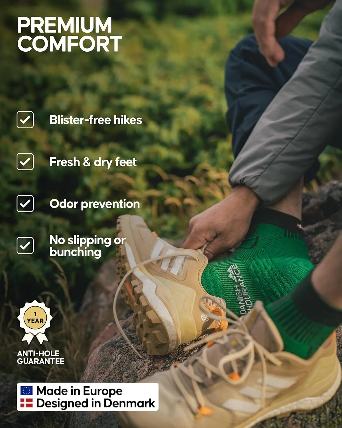 DANISH ENDURANCE 3 Low Cut Outdoor Hiking Socks in Merino Wool, Women & Men, 3-Pack