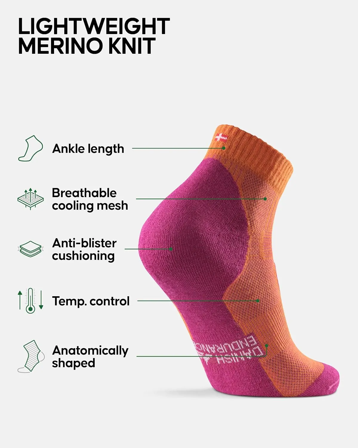 DANISH ENDURANCE 3 Low Cut Outdoor Hiking Socks in Merino Wool, Women & Men, 3-Pack