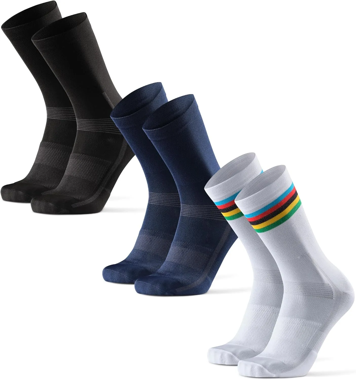 DANISH ENDURANCE Cycling Socks, Crew Length, Breathable, and Cushioned Bike Socks, for Men & Women, Unisex, 3-Pack