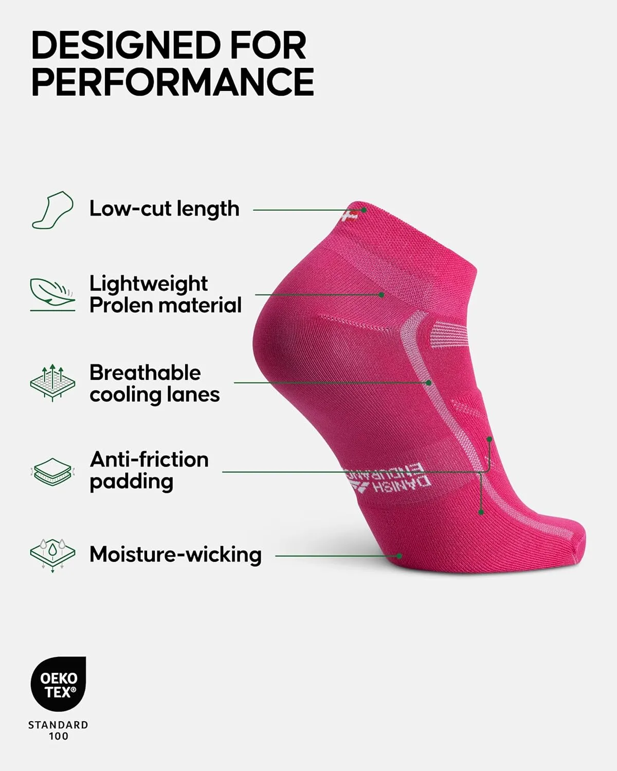 DANISH ENDURANCE Cycling Socks, Low-Cut, Breathable for Men & Women, Unisex, 3-Pack