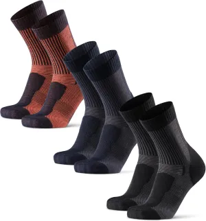 DANISH ENDURANCE Hiking Socks, Lightweight, Merino Wool Socks for Men & Women, Moisture Wicking, Cushioned Crew Socks, 3 Pack, Medium, Multicolor (1x Navy/Orange, 1x Black, 1x Navy)