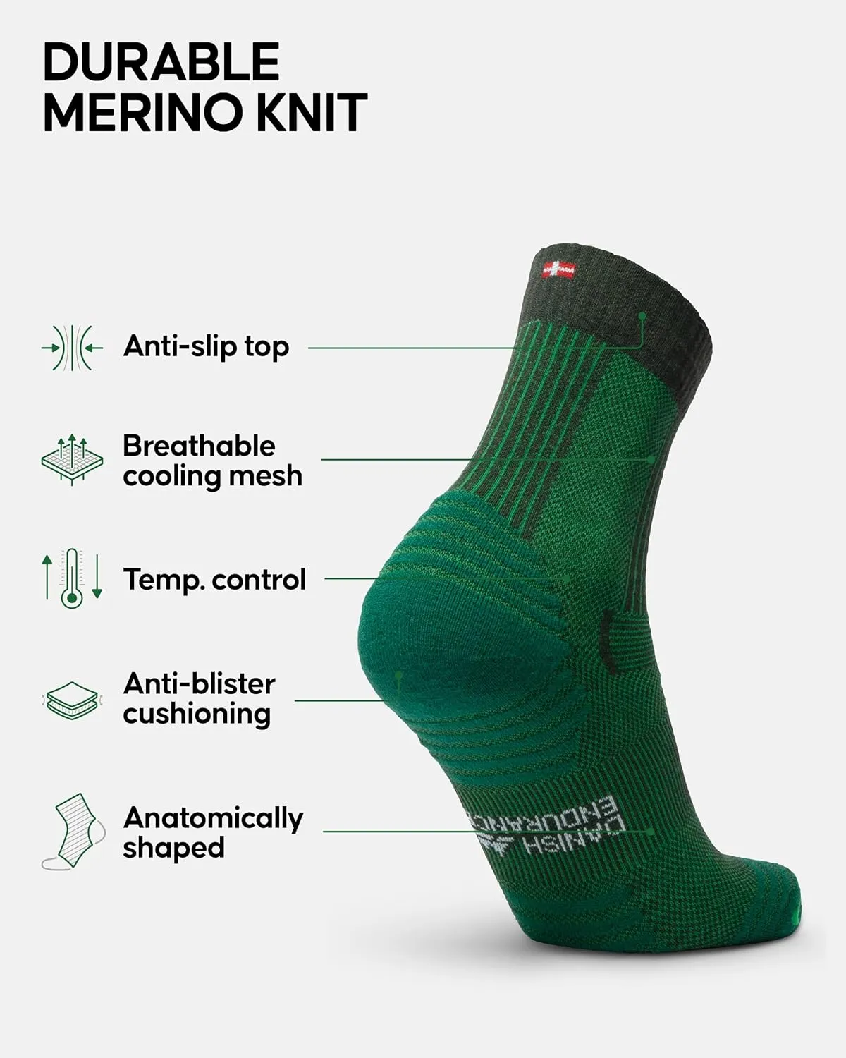 DANISH ENDURANCE Merino Wool Light Hiking Socks, Cushioned & Moisture Wicking Hiking Socks, Men, Women & Kids, 3 or 5 Pack