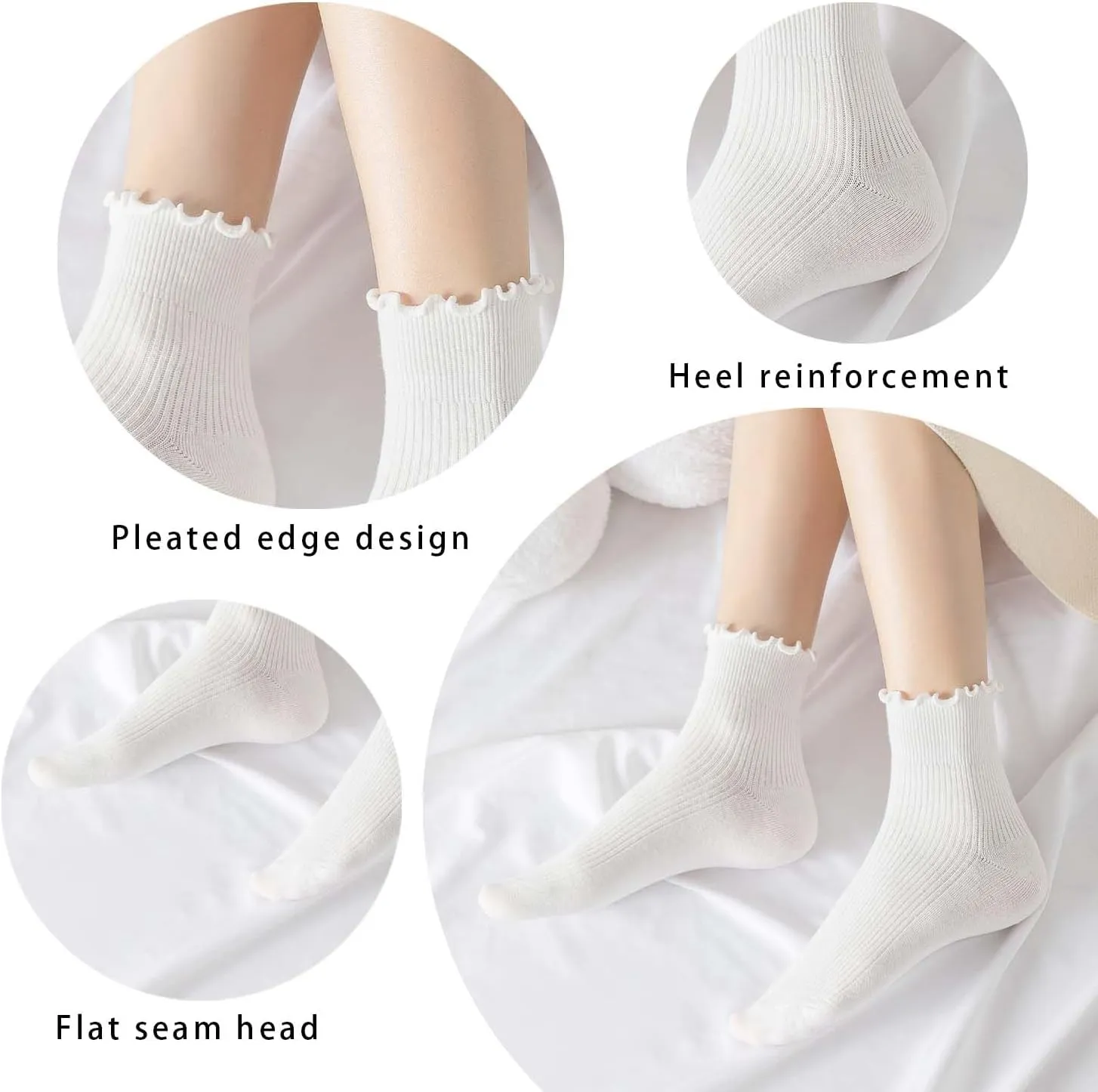 DarkCom 6 Pairs Women's Ruffle Socks Cute Ankle Socks Super Soft Breathable Cool Frilly Socks For Mary Jane Shoes