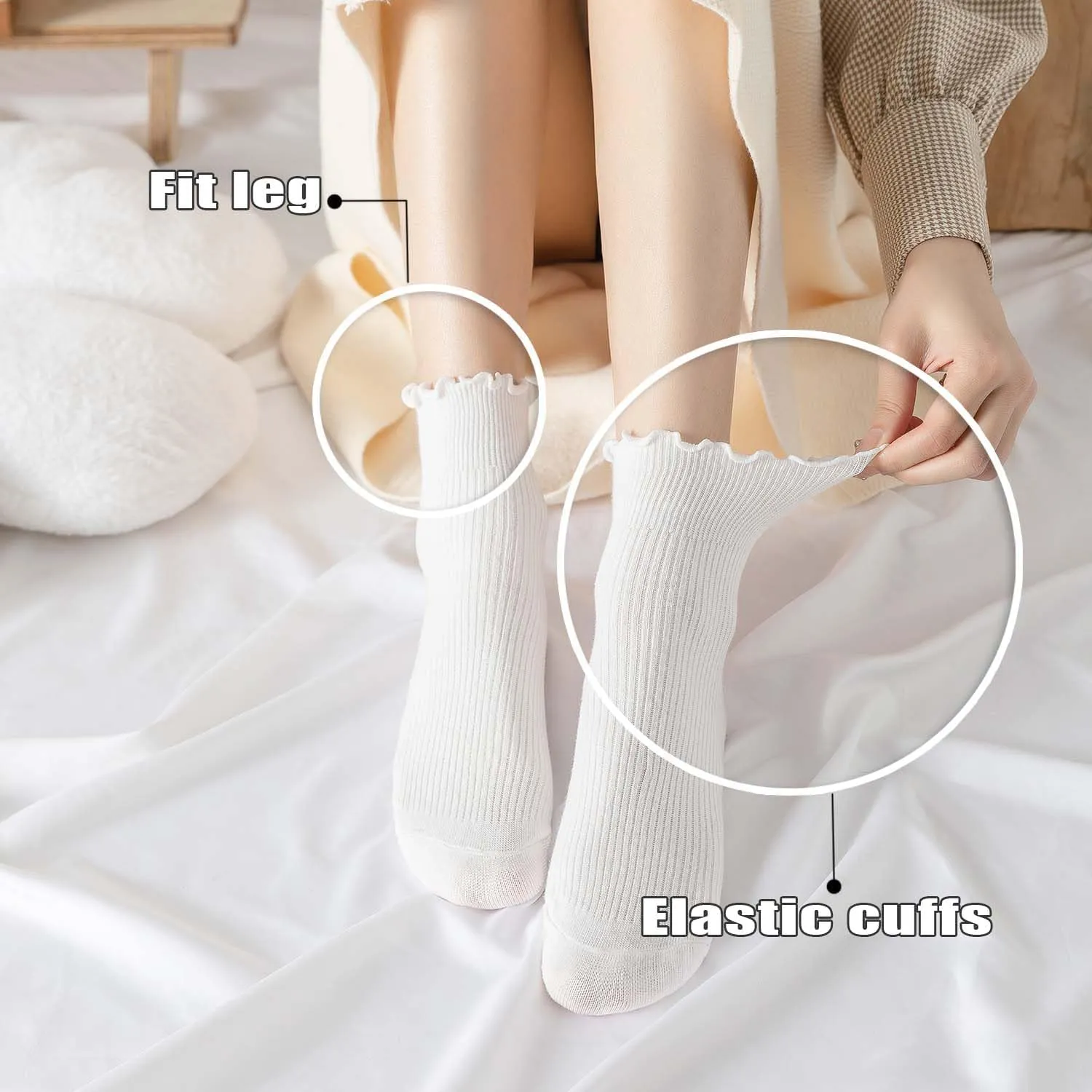 DarkCom 6 Pairs Women's Ruffle Socks Cute Ankle Socks Super Soft Breathable Cool Frilly Socks For Mary Jane Shoes