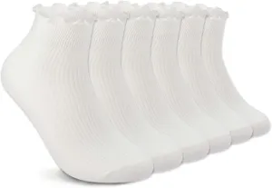 DarkCom 6 Pairs Women's Ruffle Socks Cute Ankle Socks Super Soft Breathable Cool Frilly Socks For Mary Jane Shoes