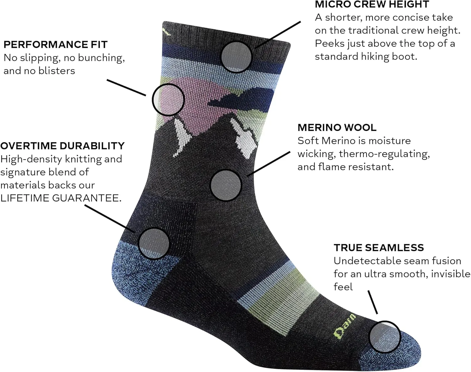 DARN TOUGH (5005) Women's Hike/Trek Sunset Ledge Micro Crew Lightweight with Cushion Sock