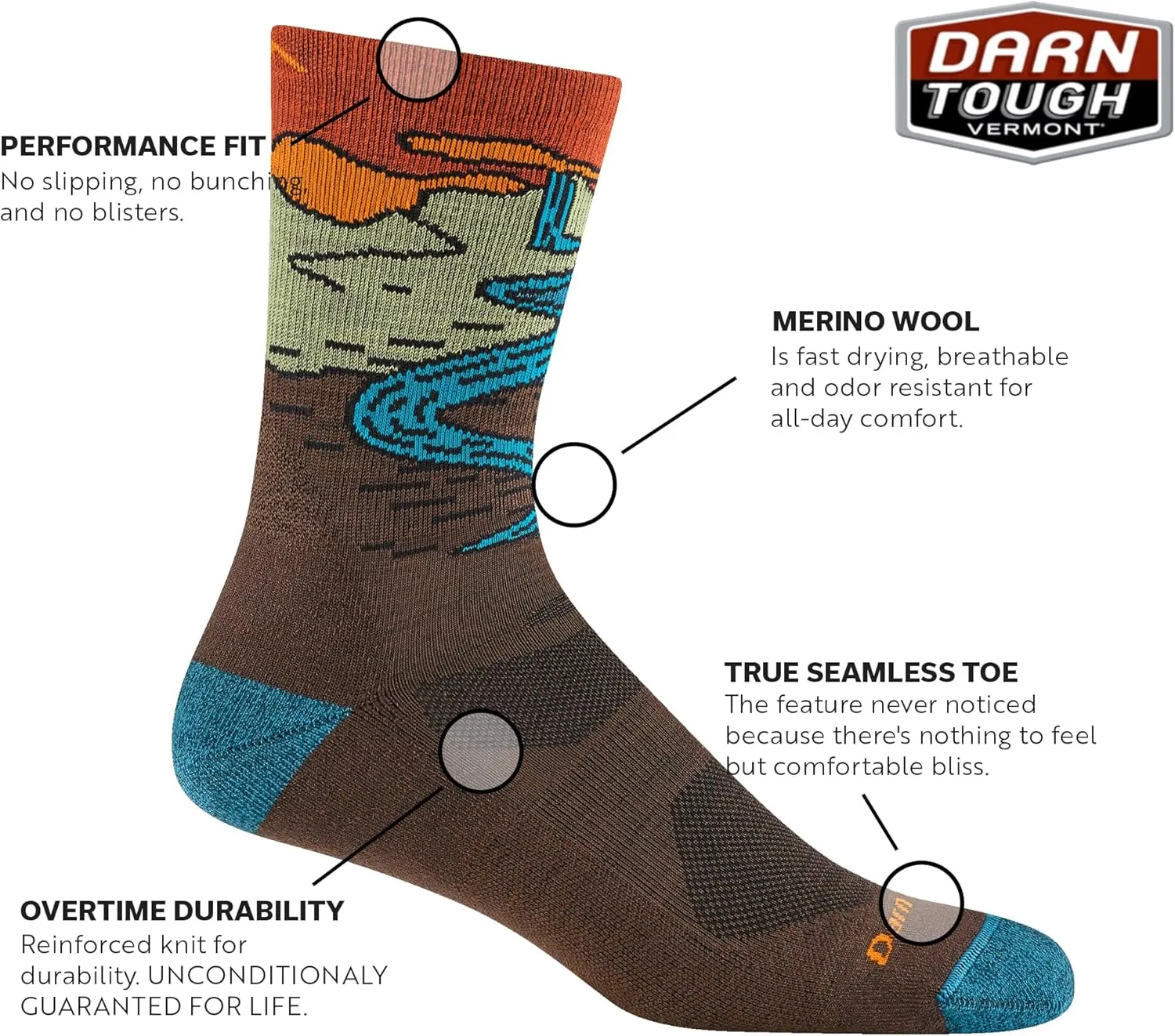 Darn Tough Vermont Men's Micro-Crew Hiking Socks, Chasing Waterfalls - Lightweight Cushioned Crew Socks for Men, Style 5020