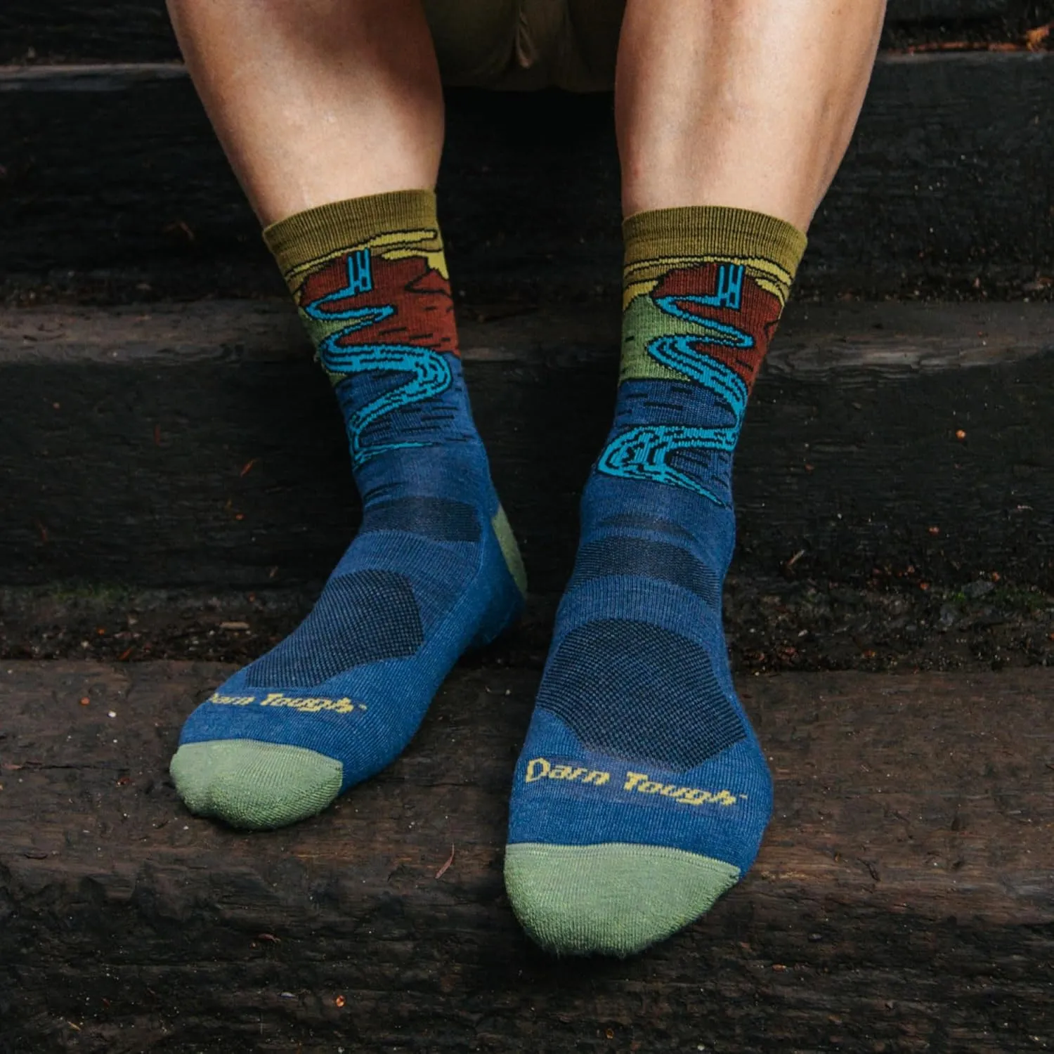 Darn Tough Vermont Men's Micro-Crew Hiking Socks, Chasing Waterfalls - Lightweight Cushioned Crew Socks for Men, Style 5020