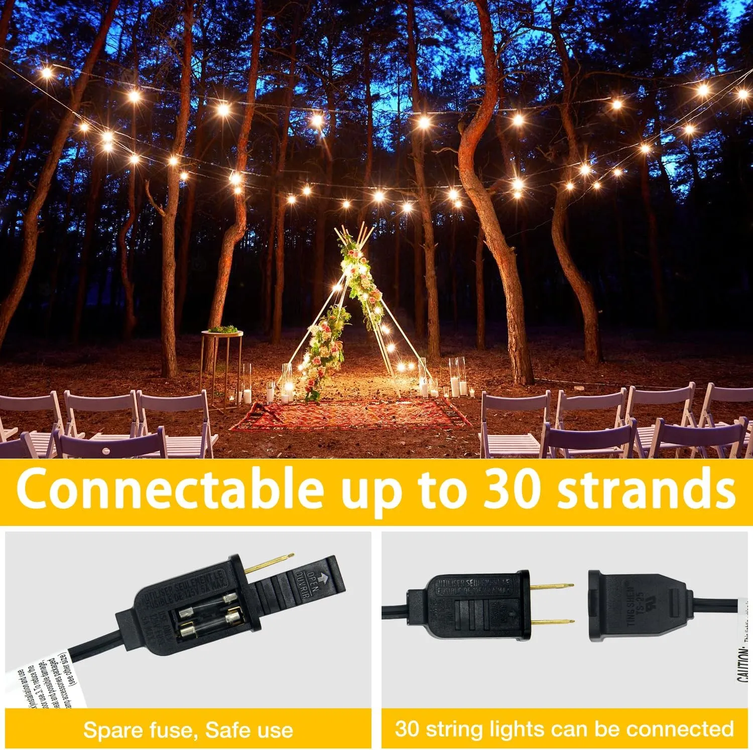 DAYBETTER Outdoor String Lights Waterproof LED Edison Outside Lights, 2200K 34 Shatterproof ST38 Bulbs, Hanging Umbrella Lite for Garden Camping Patio Porch Backyard Deck Balcony