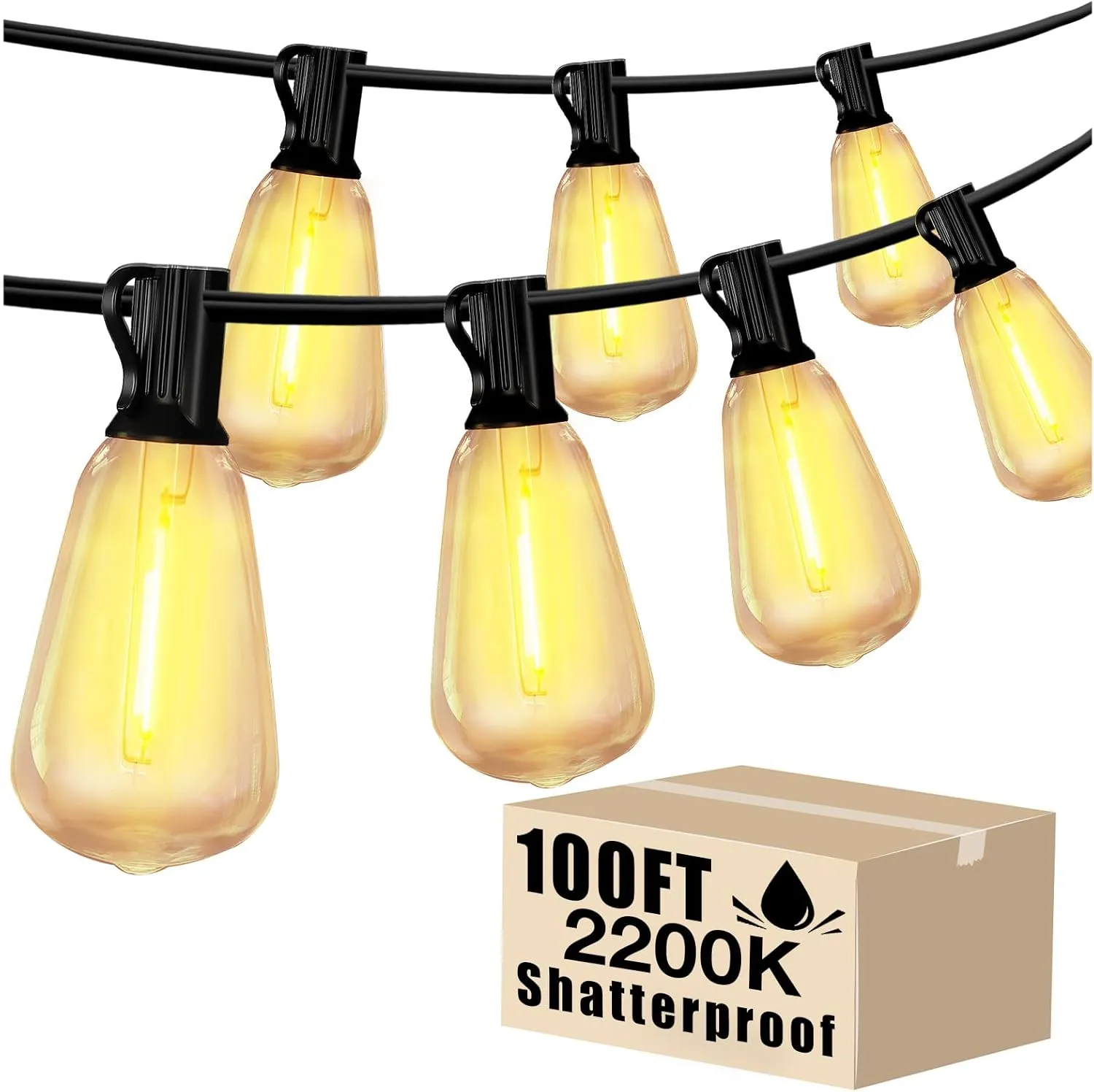 DAYBETTER Outdoor String Lights Waterproof LED Edison Outside Lights, 2200K 34 Shatterproof ST38 Bulbs, Hanging Umbrella Lite for Garden Camping Patio Porch Backyard Deck Balcony