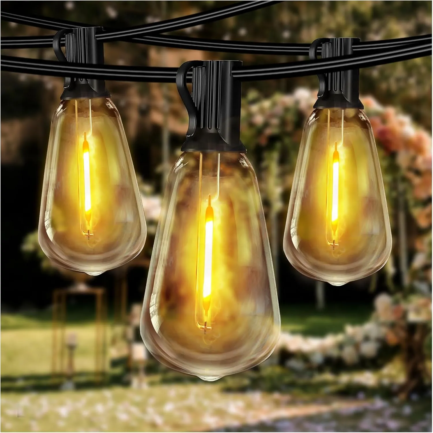 DAYBETTER Outdoor String Lights Waterproof LED Edison Outside Lights, 2200K 34 Shatterproof ST38 Bulbs, Hanging Umbrella Lite for Garden Camping Patio Porch Backyard Deck Balcony