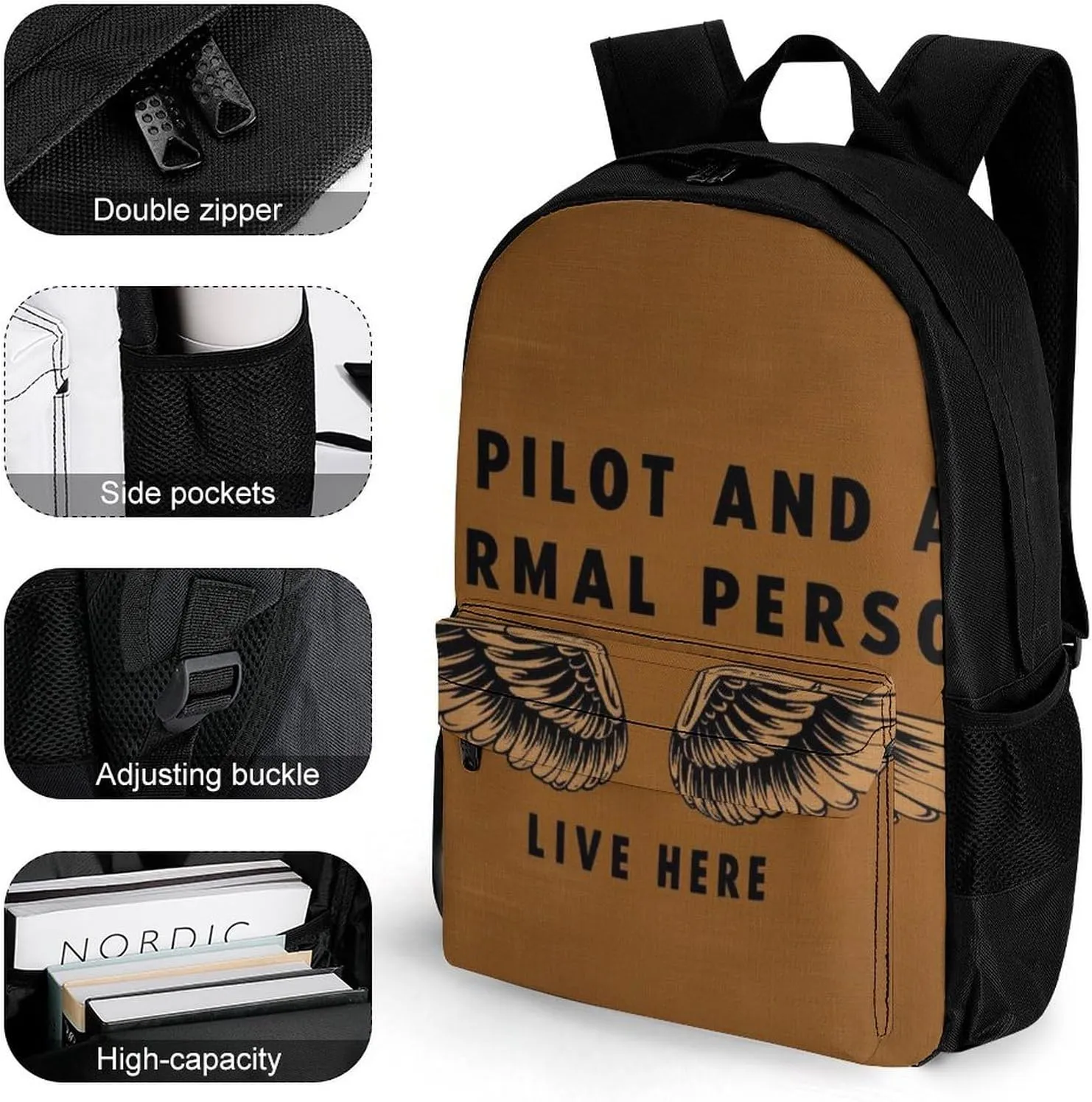 Daypack Bookbag Multipurpose Anti-Theft Big Capacity Carry On Bag - A Pilot And A Normal Person Live Here Art Travel Hiking & Camping Rucksack With Padded Straps