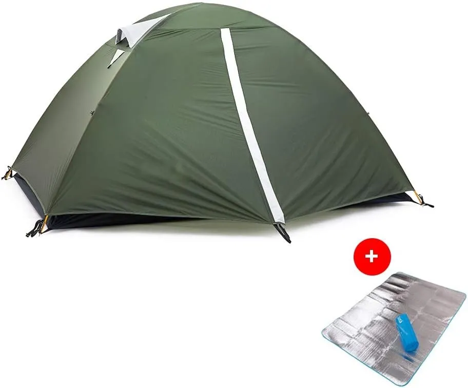 Detachable Two Person Double Door Lightweight Tent and Footprint - Waterproof, Perfect for Backpacking, Kayaking, Camping and Bikepacking with Moisture Proof pad