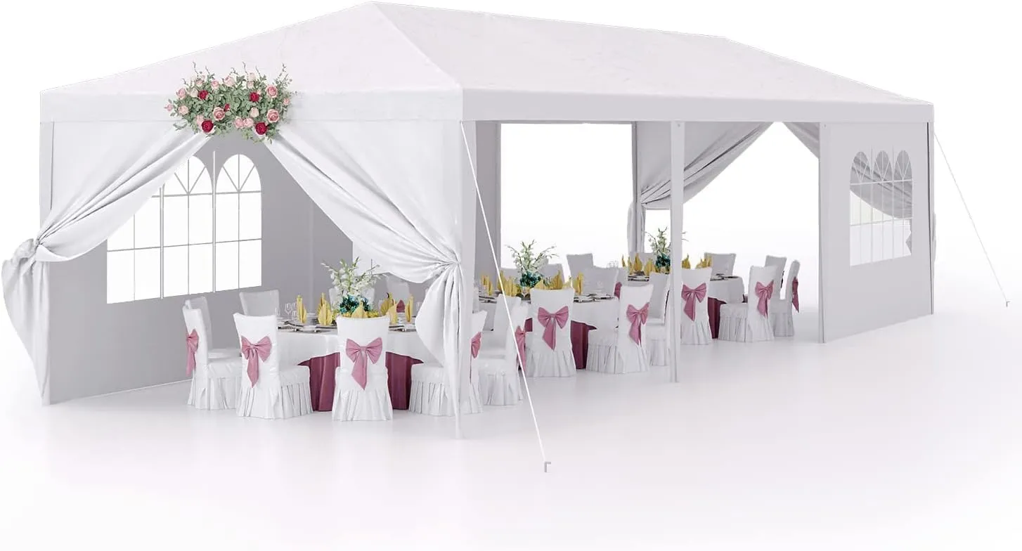 Devoko 10'x30' Heavy Duty White Party Tent - Waterproof Outdoor Wedding Canopy for Backyard, Patio & Events