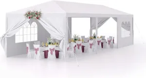Devoko 10'x30' Heavy Duty White Party Tent - Waterproof Outdoor Wedding Canopy for Backyard, Patio & Events