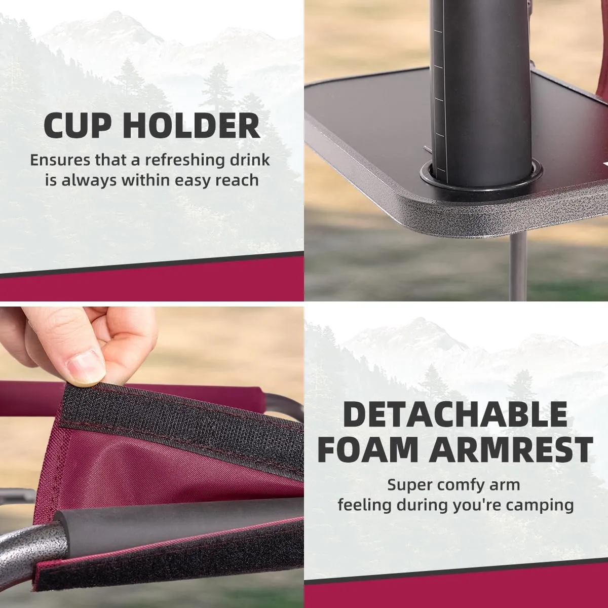 Director Camping Chairs with Cooler Bag & Foldable Side Tray - Set of 4 Heavy-Duty Outdoor Folding Lawn Chairs (400lbs Capacity, Wine Red)