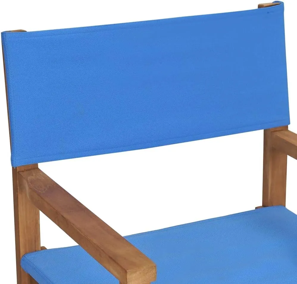 Director's Chair Solid Teak Wood Blue Folding Chair Outdoor Patio Chairs Camping Lounge Chair Outdoor Furniture with Armrests for Garden or Balcony