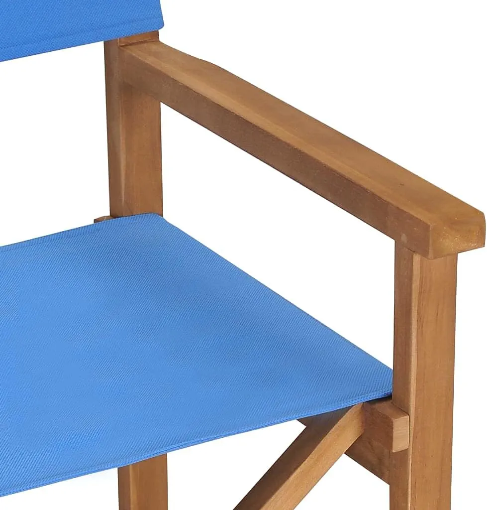 Director's Chair Solid Teak Wood Blue Folding Chair Outdoor Patio Chairs Camping Lounge Chair Outdoor Furniture with Armrests for Garden or Balcony