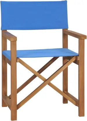 Director's Chair Solid Teak Wood Blue Folding Chair Outdoor Patio Chairs Camping Lounge Chair Outdoor Furniture with Armrests for Garden or Balcony