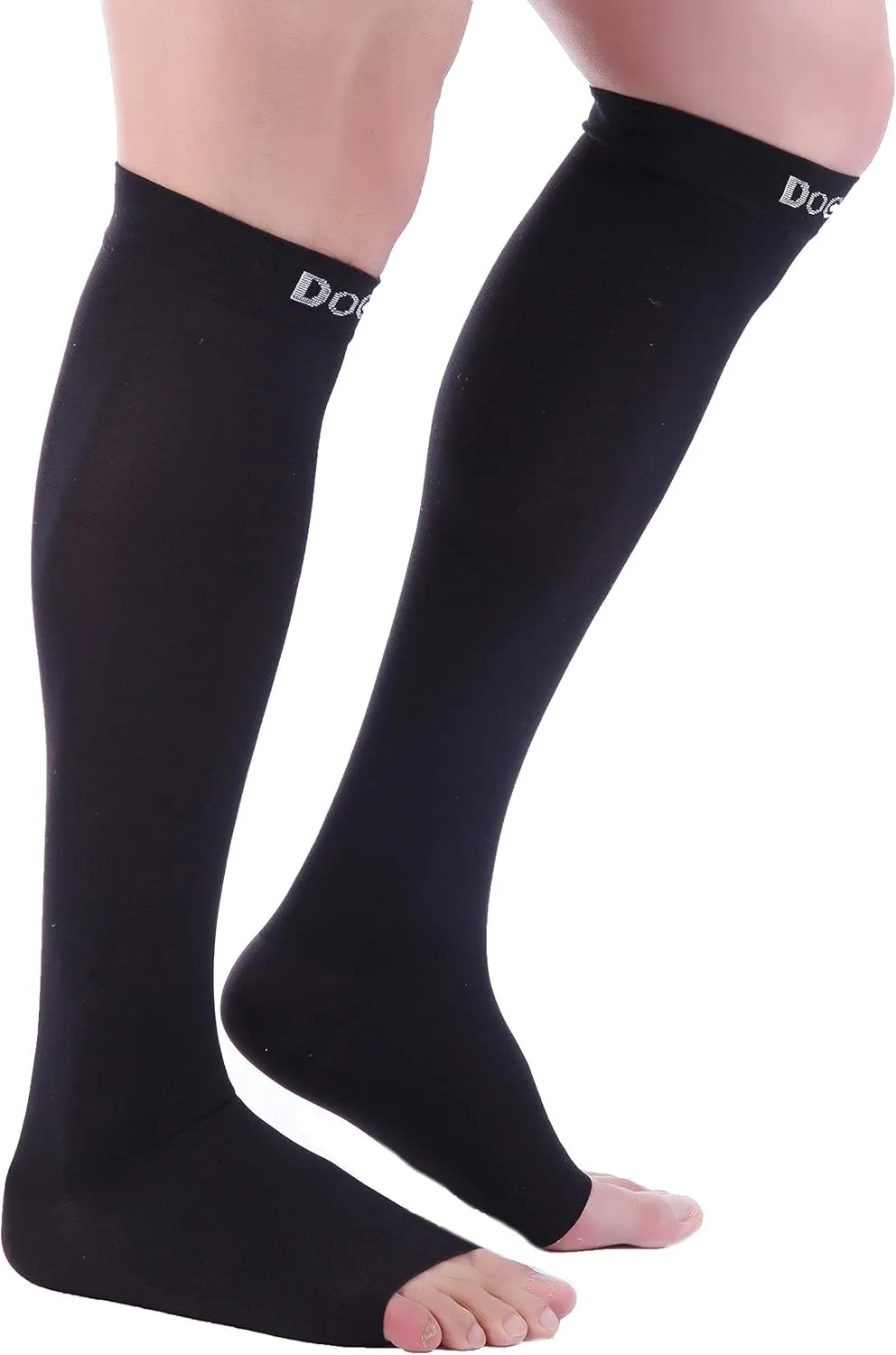 Doc Miller Open Toe Compression Socks for Men and Women, 15-20 mmHg, Calf Recovery, Medical Grade, Black Socks, Medium