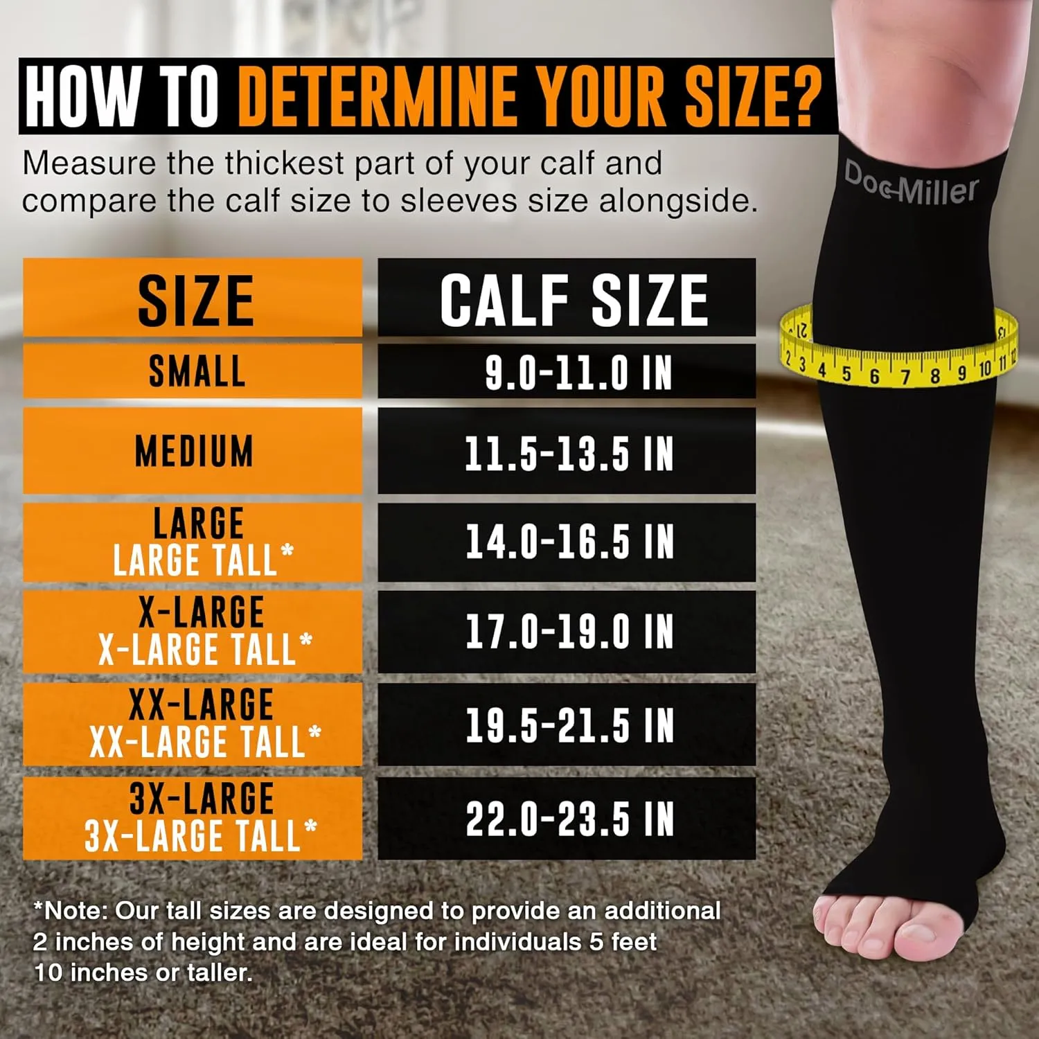 Doc Miller Open Toe Compression Socks for Men and Women, 15-20 mmHg, Calf Recovery, Medical Grade, Black Socks, Medium