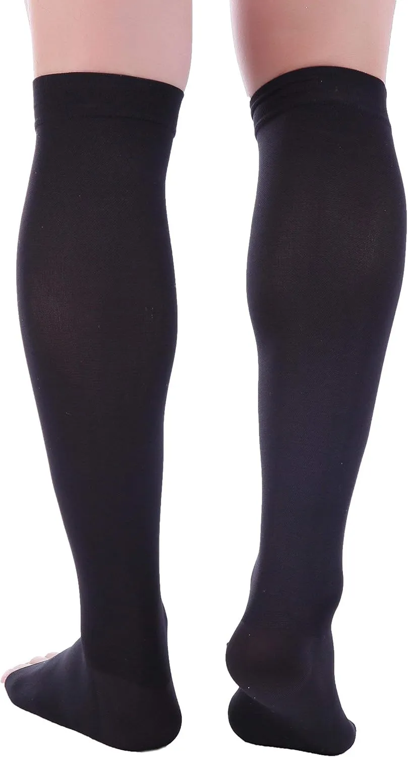 Doc Miller Open Toe Compression Socks for Men and Women, 15-20 mmHg, Calf Recovery, Medical Grade, Black Socks, Medium