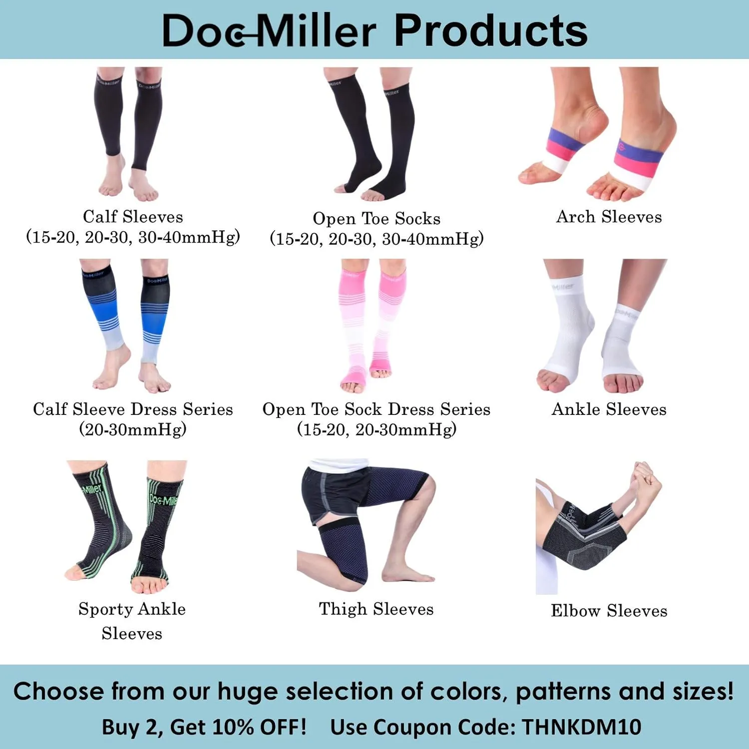 Doc Miller Open Toe Compression Socks for Men and Women, 15-20 mmHg, Calf Recovery, Medical Grade, Black Socks, Medium