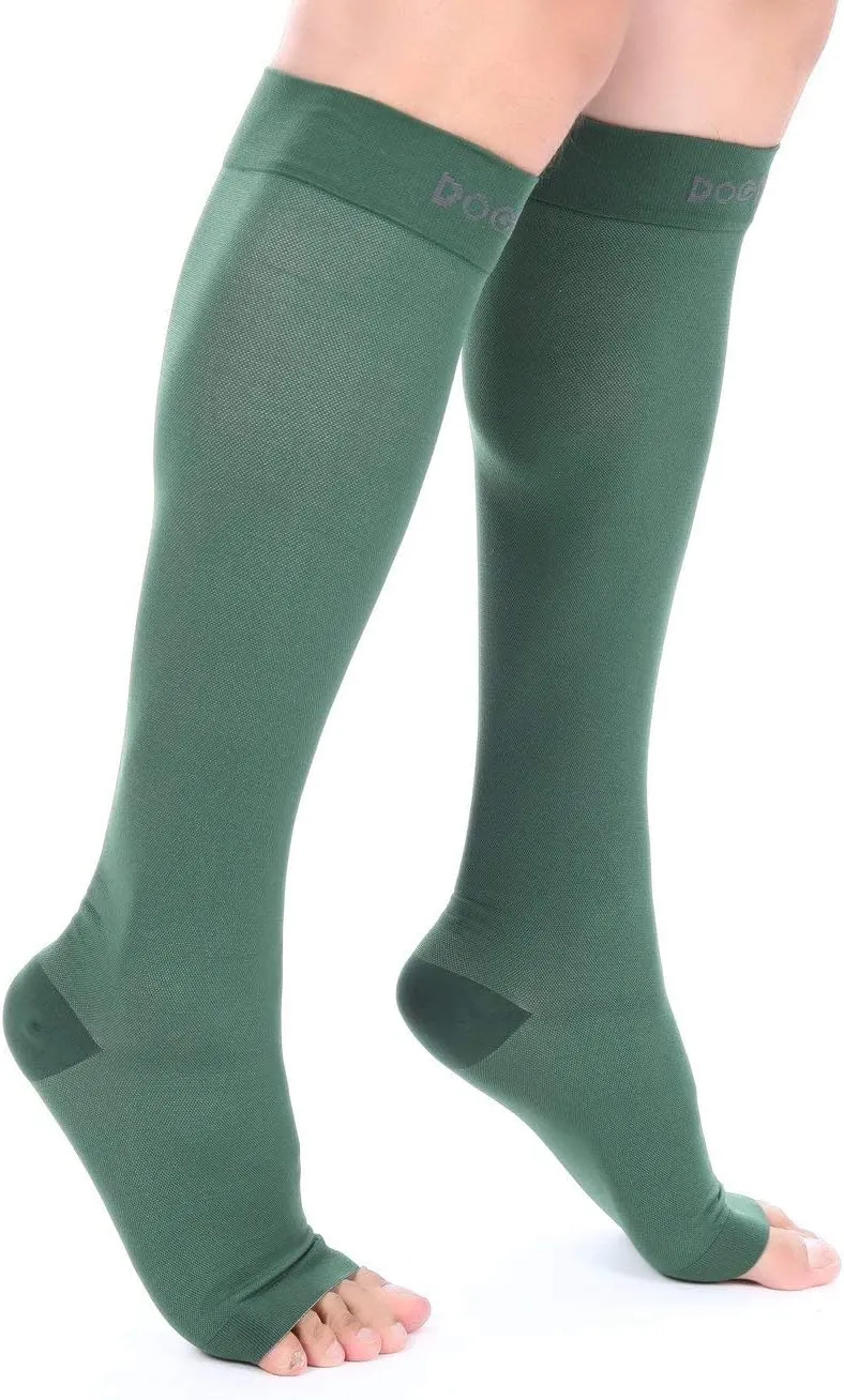 Doc Miller Open Toe Compression Socks for Men and Women, 15-20 mmHg, Calf Recovery, Medical Grade, Dark Green Socks, X-Large