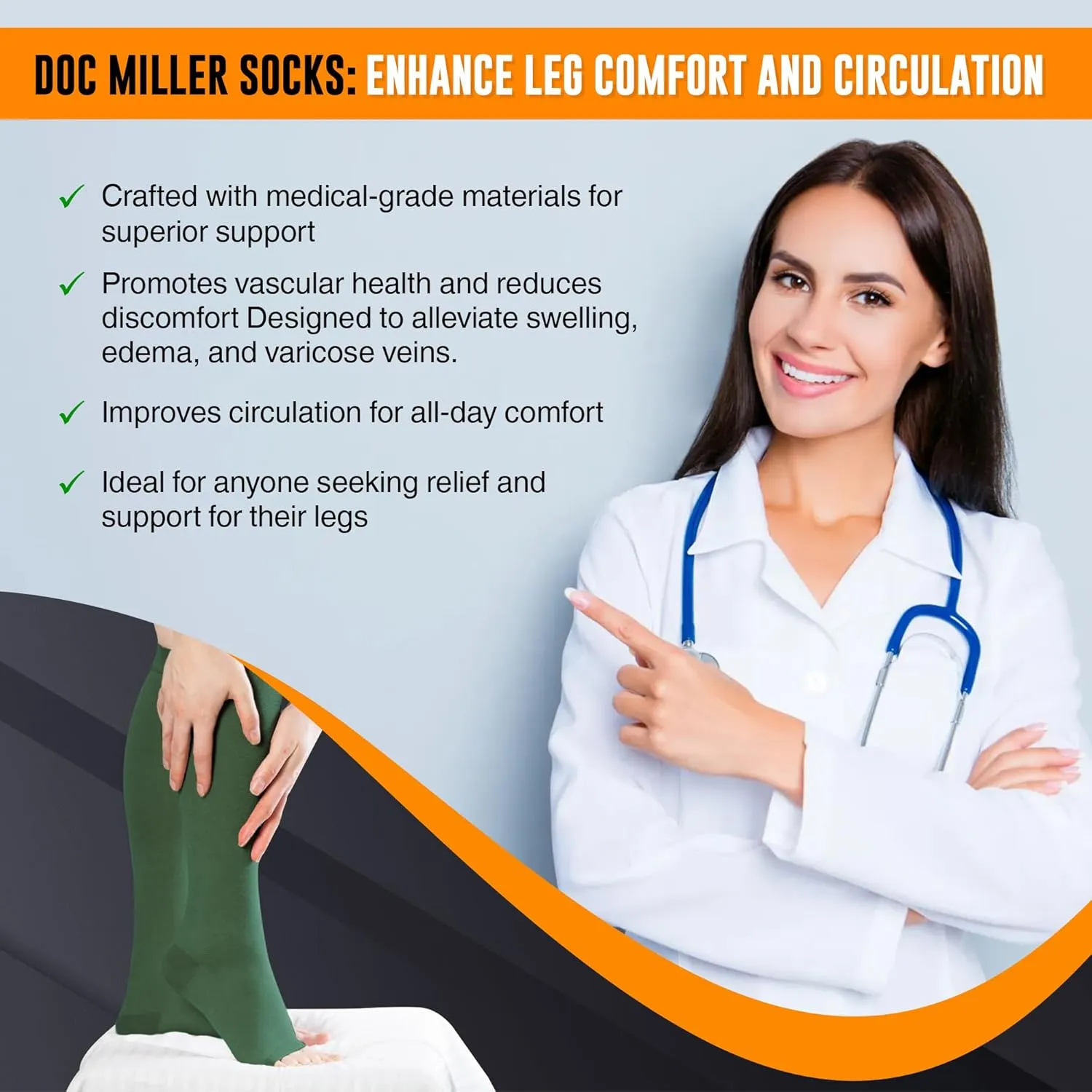 Doc Miller Open Toe Compression Socks for Men and Women, 15-20 mmHg, Calf Recovery, Medical Grade, Dark Green Socks, X-Large