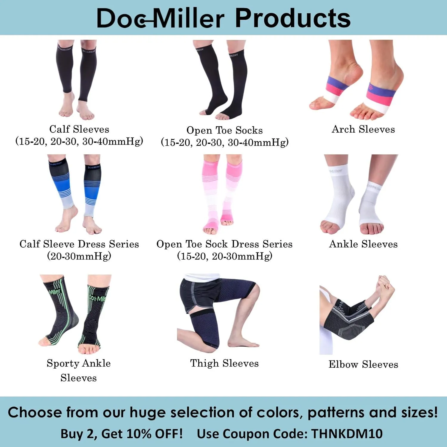 Doc Miller Open Toe Compression Socks for Men and Women, 15-20 mmHg, Calf Recovery, Medical Grade, Gray Socks, Medium