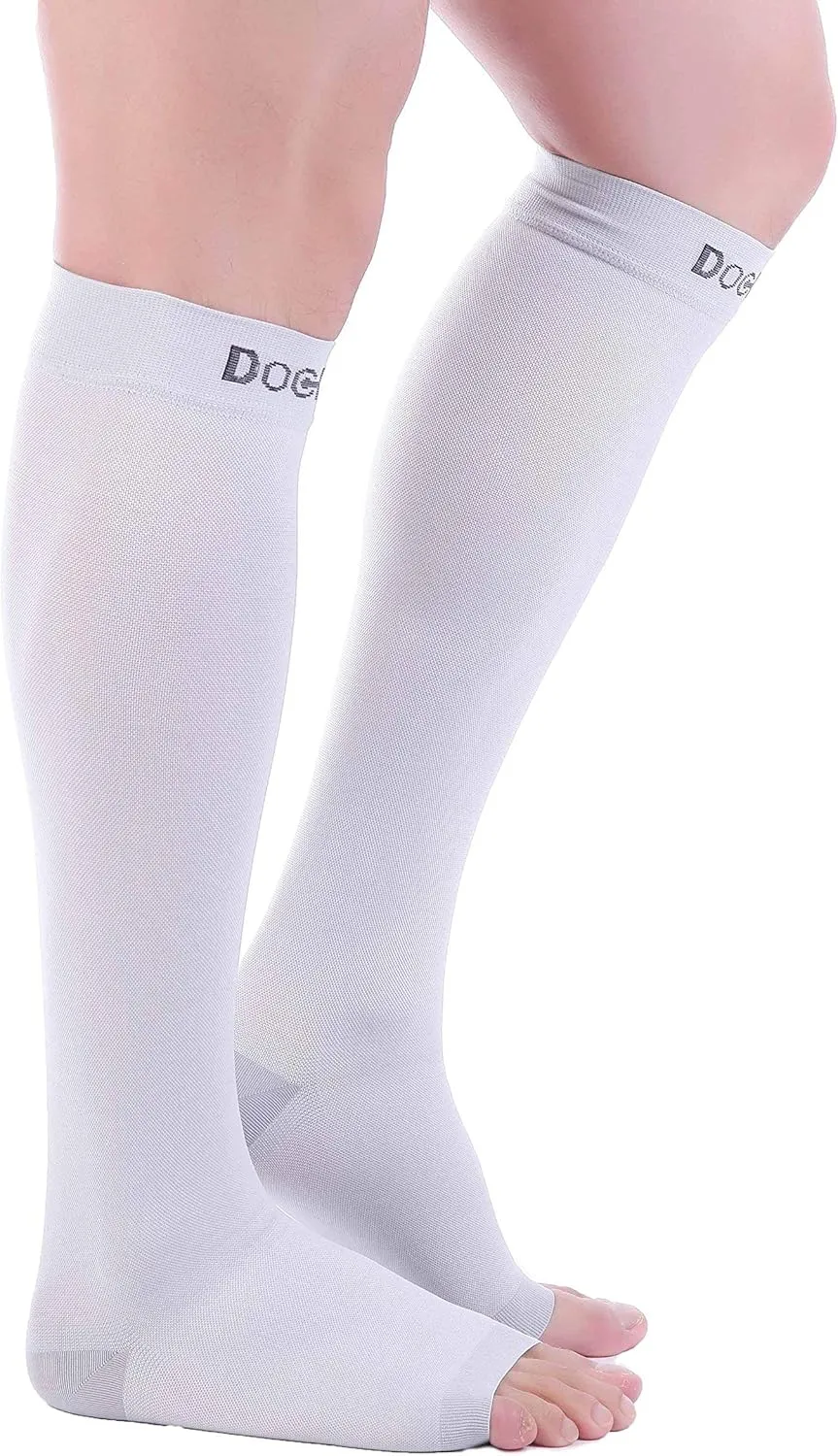 Doc Miller Open Toe Compression Socks for Men and Women, 15-20 mmHg, Calf Recovery, Medical Grade, Gray Socks, Medium