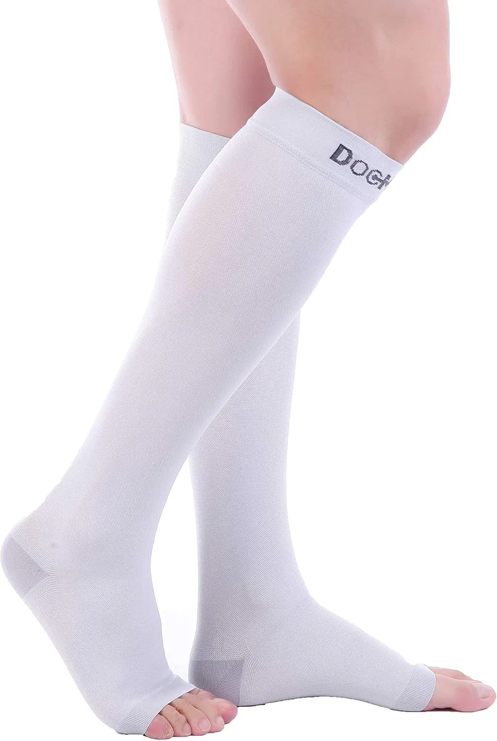 Doc Miller Open Toe Compression Socks for Men and Women, 15-20 mmHg, Calf Recovery, Medical Grade, Gray Socks, Medium