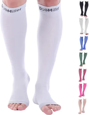 Doc Miller Open Toe Compression Socks for Men and Women, 15-20 mmHg, Calf Recovery, Medical Grade, Gray Socks, Medium