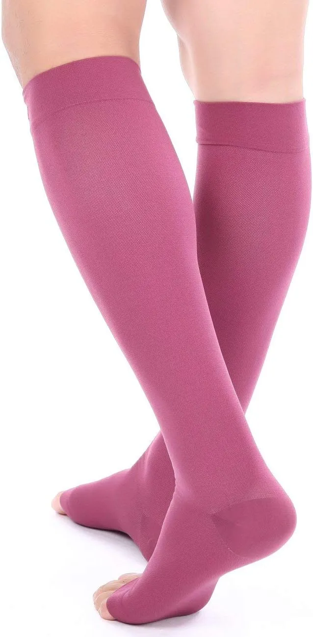 Doc Miller Open Toe Compression Socks for Men and Women, 15-20 mmHg, Calf Recovery, Medical Grade, Maroon Socks, X-Large