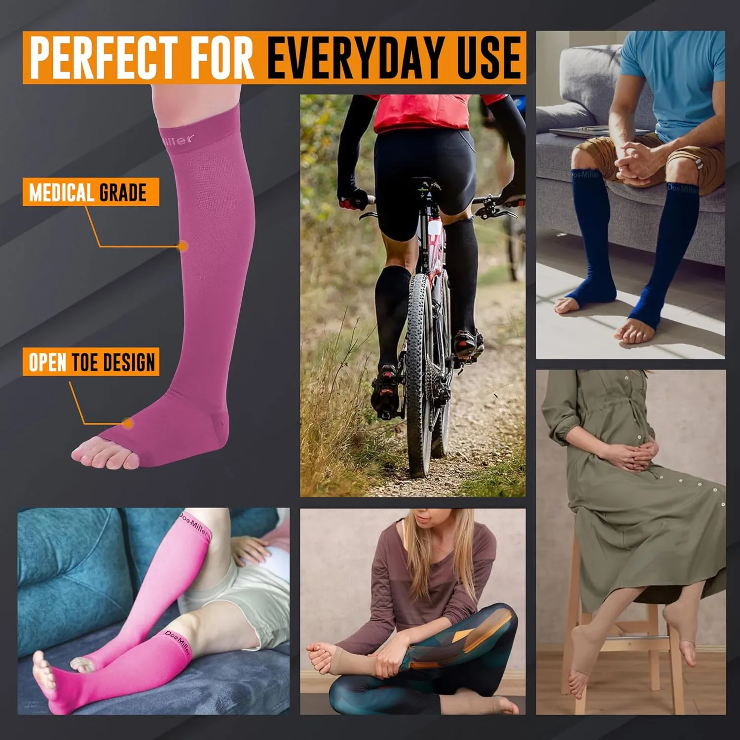 Doc Miller Open Toe Compression Socks for Men and Women, 15-20 mmHg, Calf Recovery, Medical Grade, Maroon Socks, X-Large