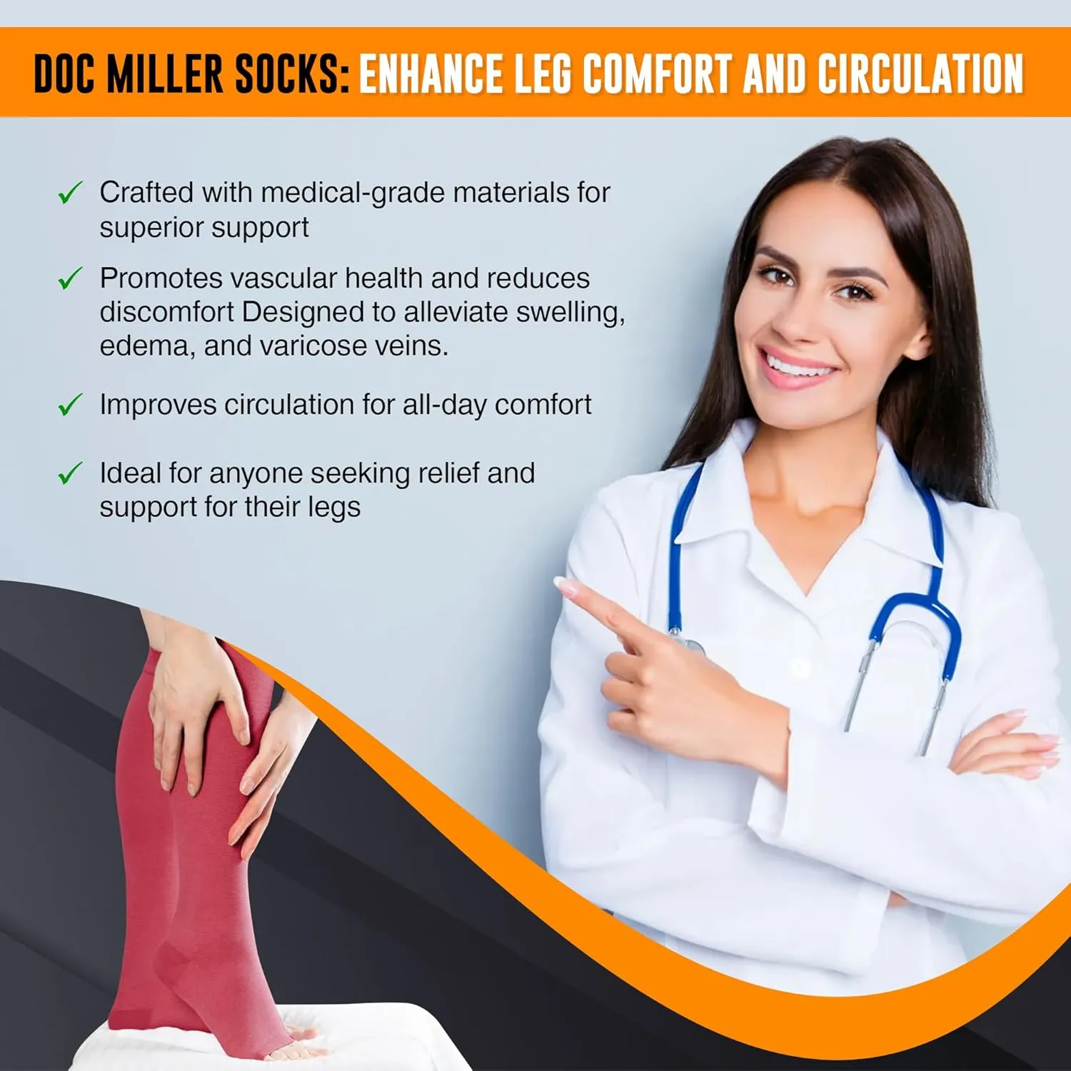 Doc Miller Open Toe Compression Socks for Men and Women, 15-20 mmHg, Calf Recovery, Medical Grade, Maroon Socks, X-Large