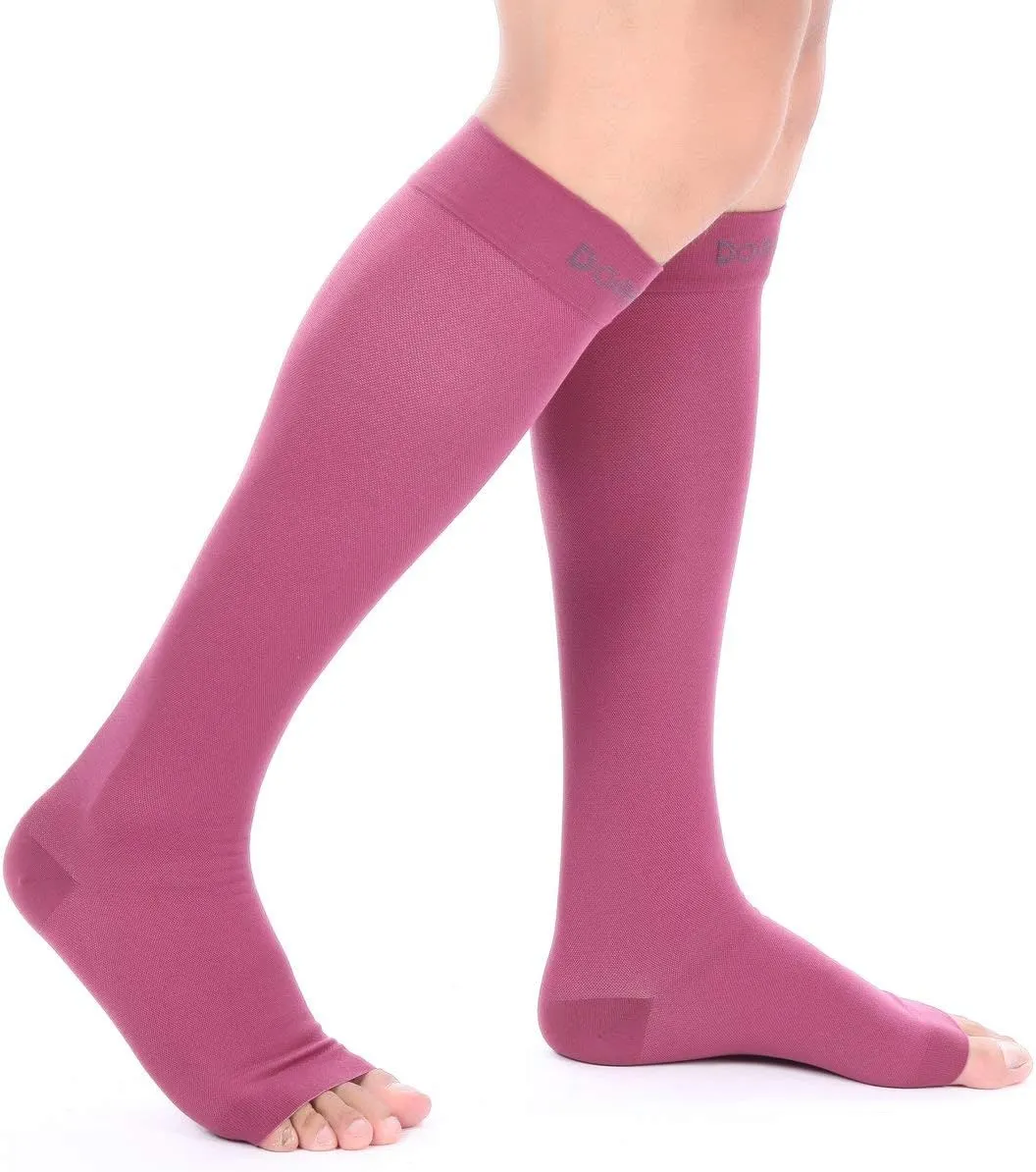 Doc Miller Open Toe Compression Socks for Men and Women, 15-20 mmHg, Calf Recovery, Medical Grade, Maroon Socks, X-Large